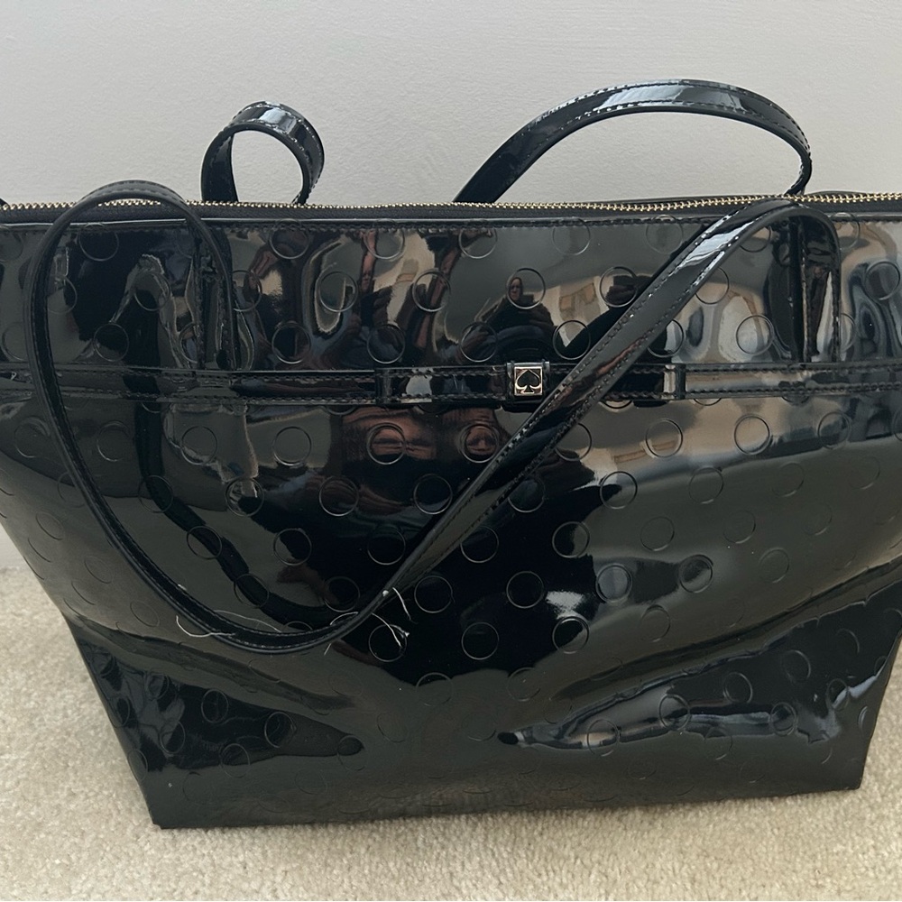 Black Patent Circle-Embossed Tote Bag